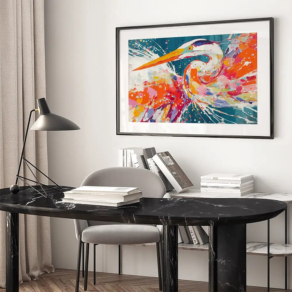 Heron Strike Framed Art Print Heron Strike Framed Art Print wall art product Chromatic Storm Studio