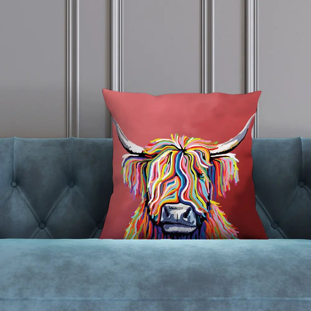 Highland Coo Cushion Highland Coo Cushion wall art product Art Print Shop