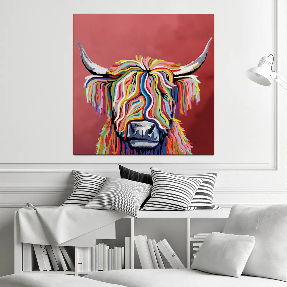 Highland Coo Square Canvas Print Highland Coo Square Canvas Print wall art product Art Print Shop