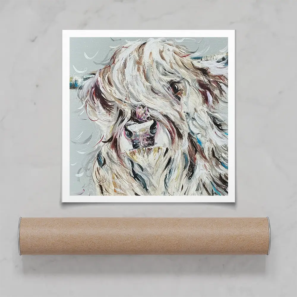 Highland Cow And Butterfly Square Art Print Highland Cow And Butterfly Square Art Print wall art product Nicola Jane Rowles