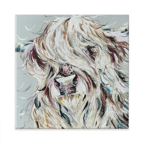 Highland Cow And Butterfly Square Canvas Print Highland Cow And Butterfly Square Canvas Print wall art product Nicola Jane Rowles