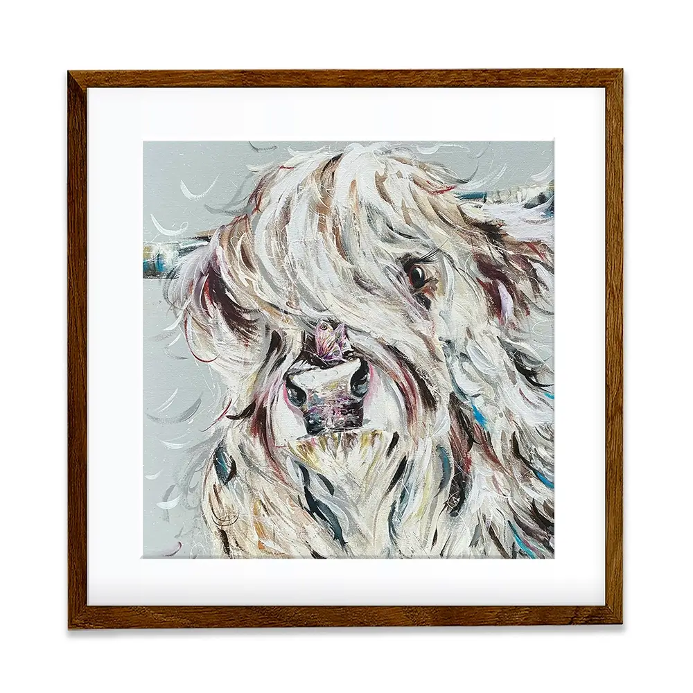 Highland Cow And Butterfly Square Framed Art Print Highland Cow And Butterfly Square Framed Art Print wall art product Nicola Jane Rowles