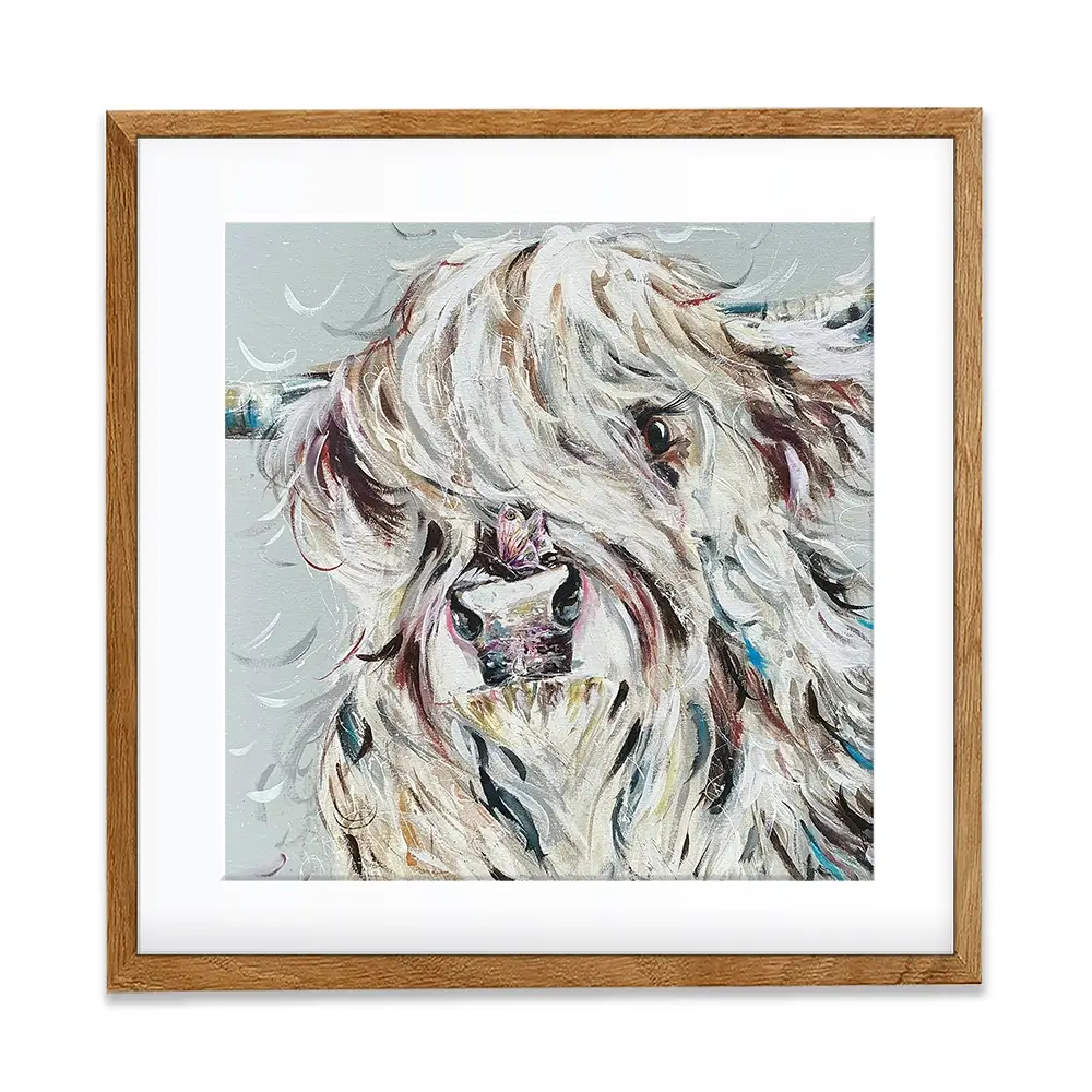 Highland Cow And Butterfly Square Framed Art Print Highland Cow And Butterfly Square Framed Art Print wall art product Nicola Jane Rowles