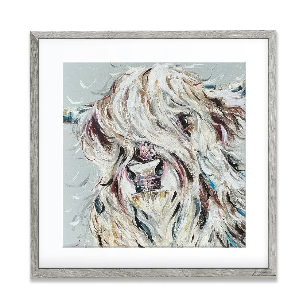 Highland Cow And Butterfly Square Framed Art Print Highland Cow And Butterfly Square Framed Art Print wall art product Nicola Jane Rowles
