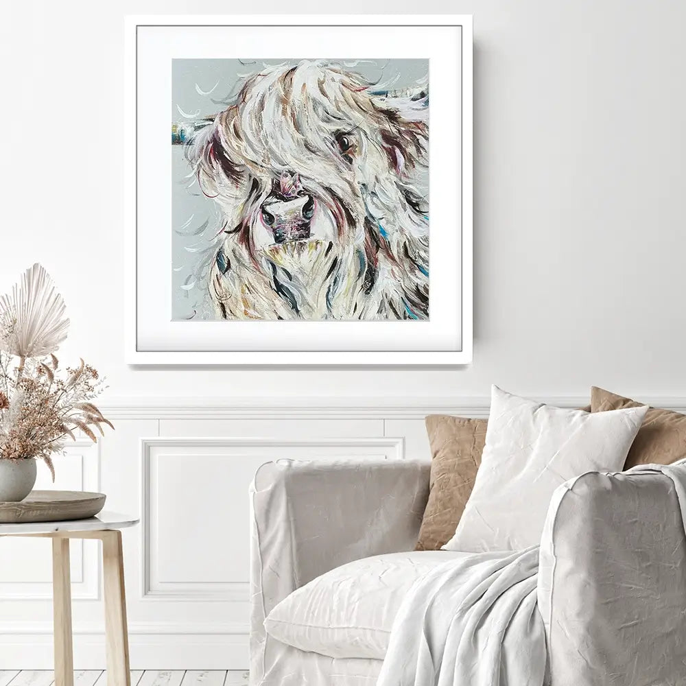 Highland Cow And Butterfly Square Framed Art Print Highland Cow And Butterfly Square Framed Art Print wall art product Nicola Jane Rowles