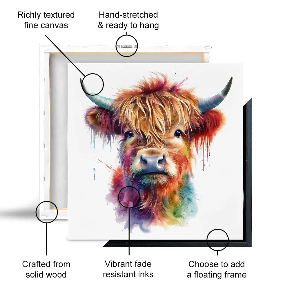 Highland Cow In Colour Oversized Canvas Print Highland Cow In Colour Oversized Canvas Print wall art product LSR Design Studio - Independent