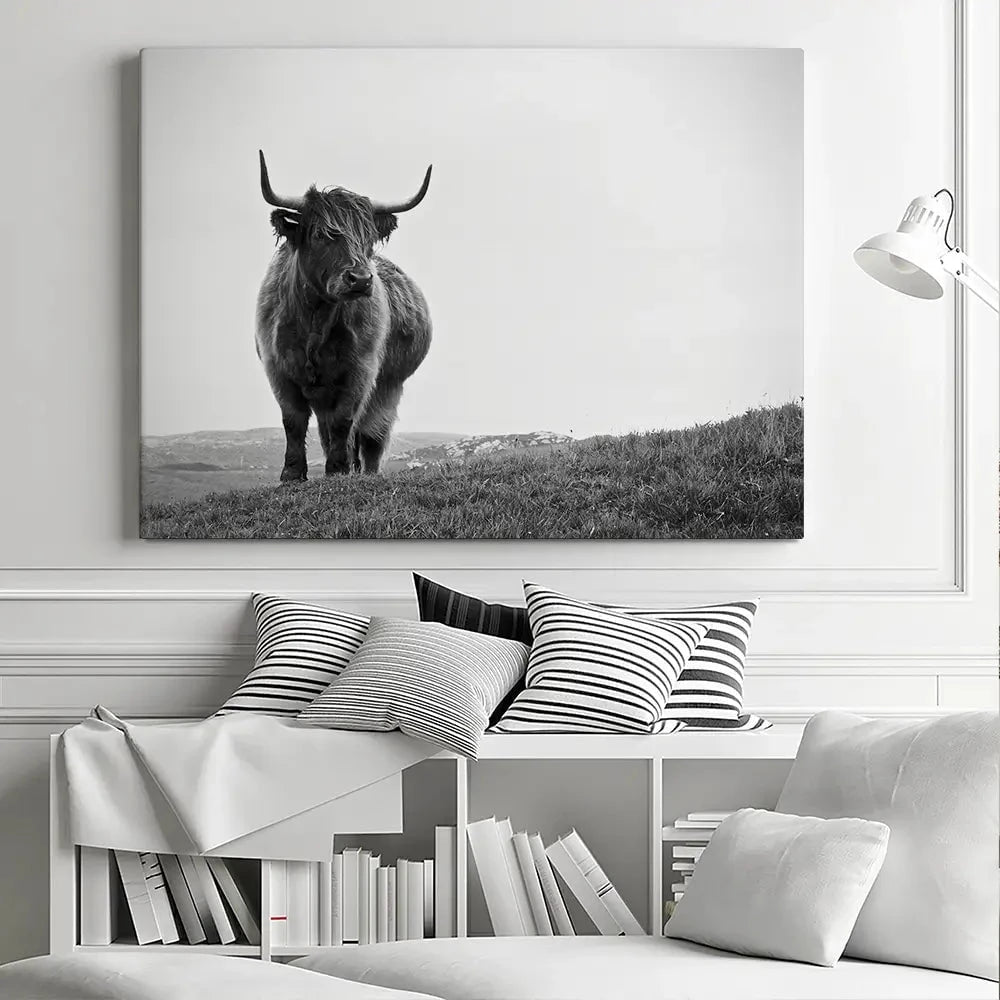 Highland Cow In The Distance Canvas Print Highland Cow In The Distance Canvas Print wall art product Eleanor Hamilton / Shutterstock