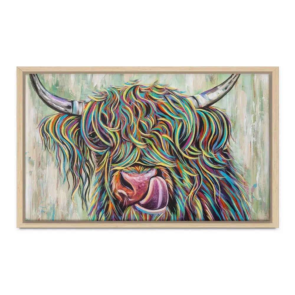 Highland Cow Licking Oversized Canvas Print Highland Cow Licking Oversized Canvas Print wall art product Carolee Vitaletti