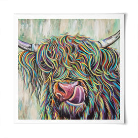 Highland Cow Licking Square Art Print Highland Cow Licking Square Art Print wall art product Art Print Shop