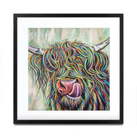 Highland Cow Licking Square Framed Art Print Highland Cow Licking Square Framed Art Print wall art product Art Print Shop