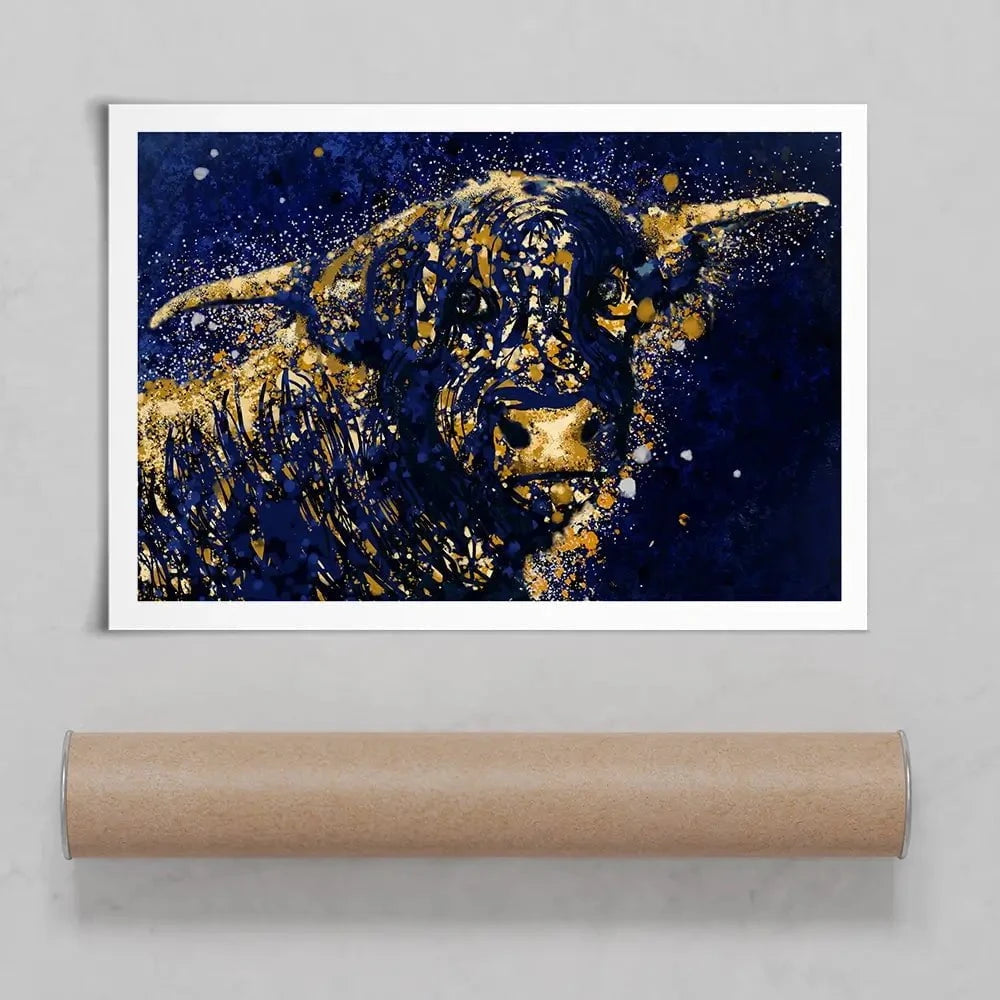 Highland Cow Navy Splash Art Print Highland Cow Navy Splash Art Print wall art product D Mosconi