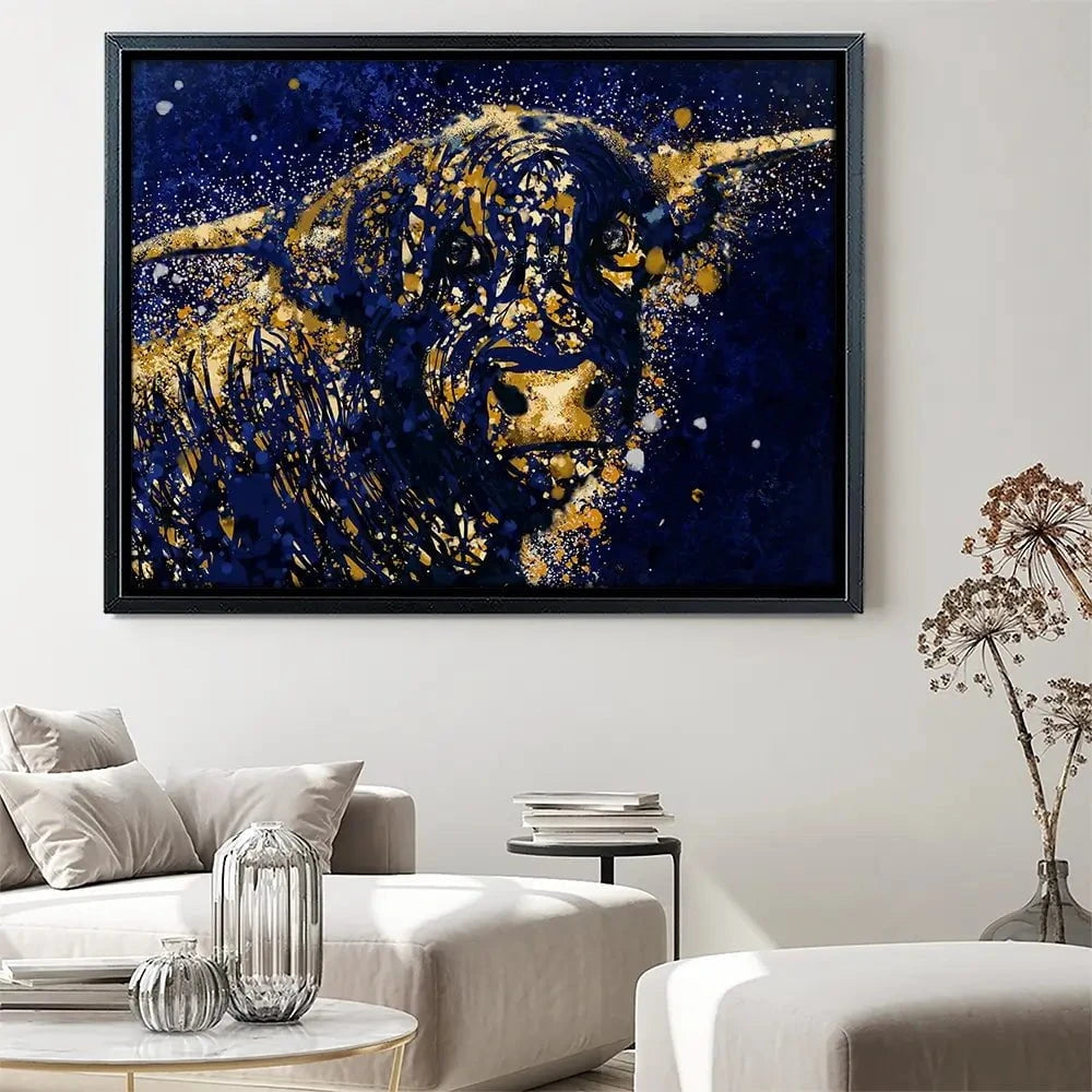 Highland Cow Navy Splash Canvas Print Highland Cow Navy Splash Canvas Print wall art product D Mosconi