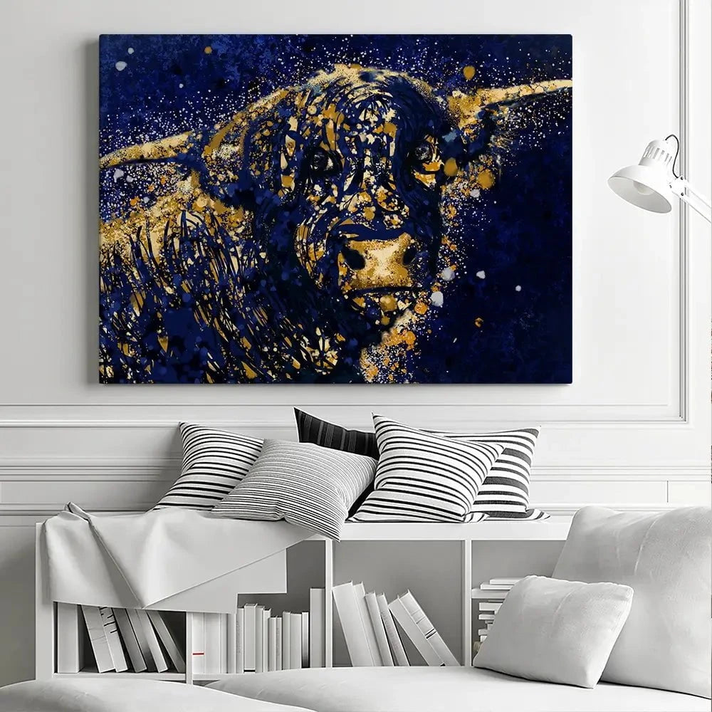 Highland Cow Navy Splash Canvas Print Highland Cow Navy Splash Canvas Print wall art product D Mosconi