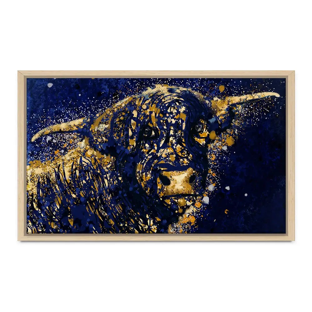 Highland Cow Navy Splash Oversized Canvas Print Highland Cow Navy Splash Oversized Canvas Print wall art product Art Print Shop