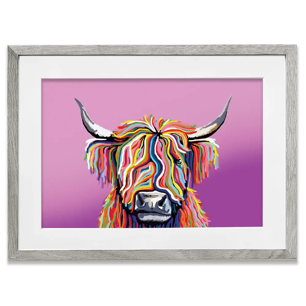 Highland Cow Pink Framed Art Print Highland Cow Pink Framed Art Print wall art product Independent