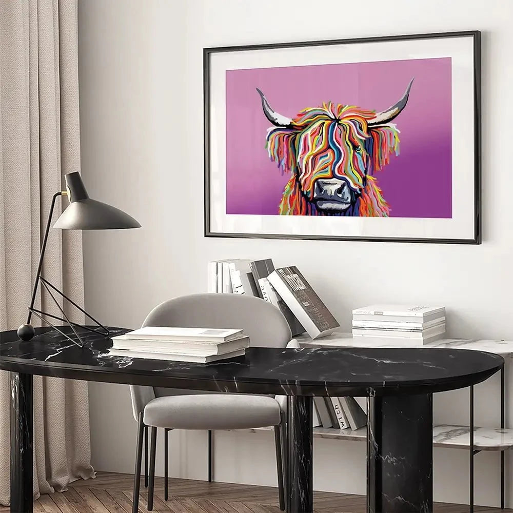 Highland Cow Pink Framed Art Print Highland Cow Pink Framed Art Print wall art product Independent