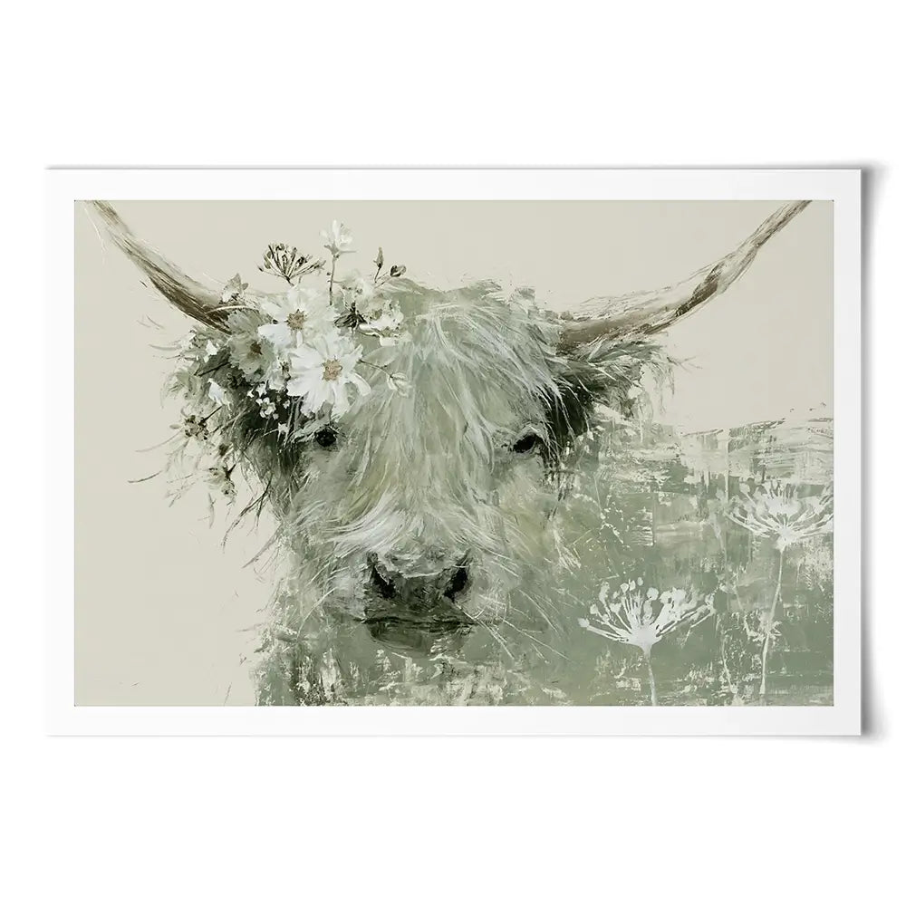 Highland Cow With Flower Crown Art Print Highland Cow With Flower Crown Art Print wall art product Chromatic Storm Studio