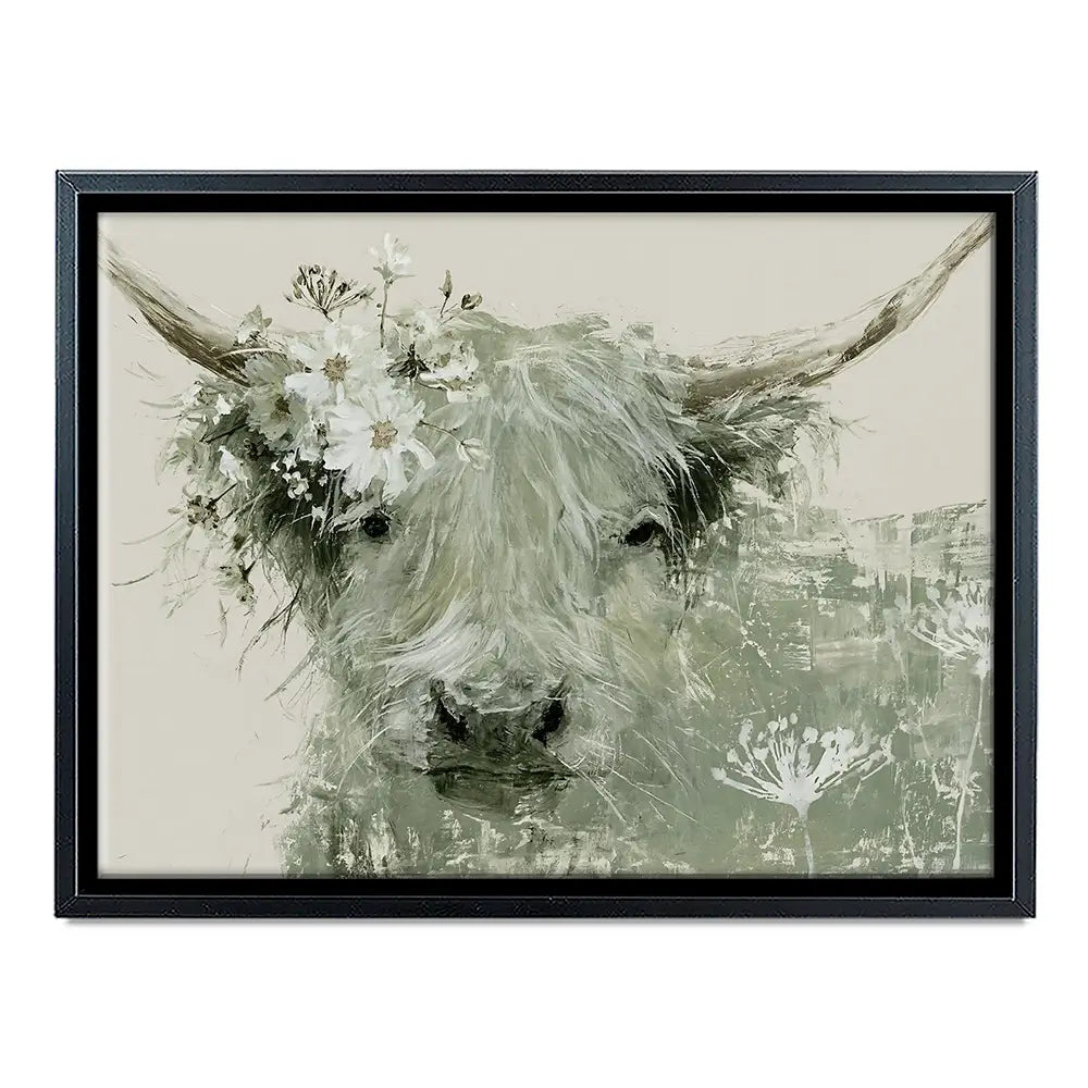 Highland Cow With Flower Crown Canvas Print Highland Cow With Flower Crown Canvas Print wall art product Chromatic Storm Studio