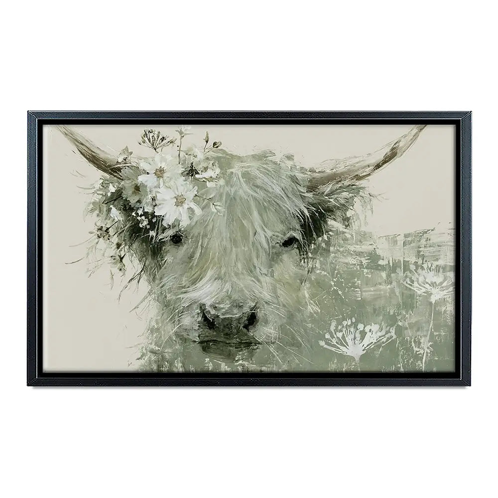 Highland Cow With Flower Crown Canvas Print Highland Cow With Flower Crown Canvas Print wall art product Chromatic Storm Studio