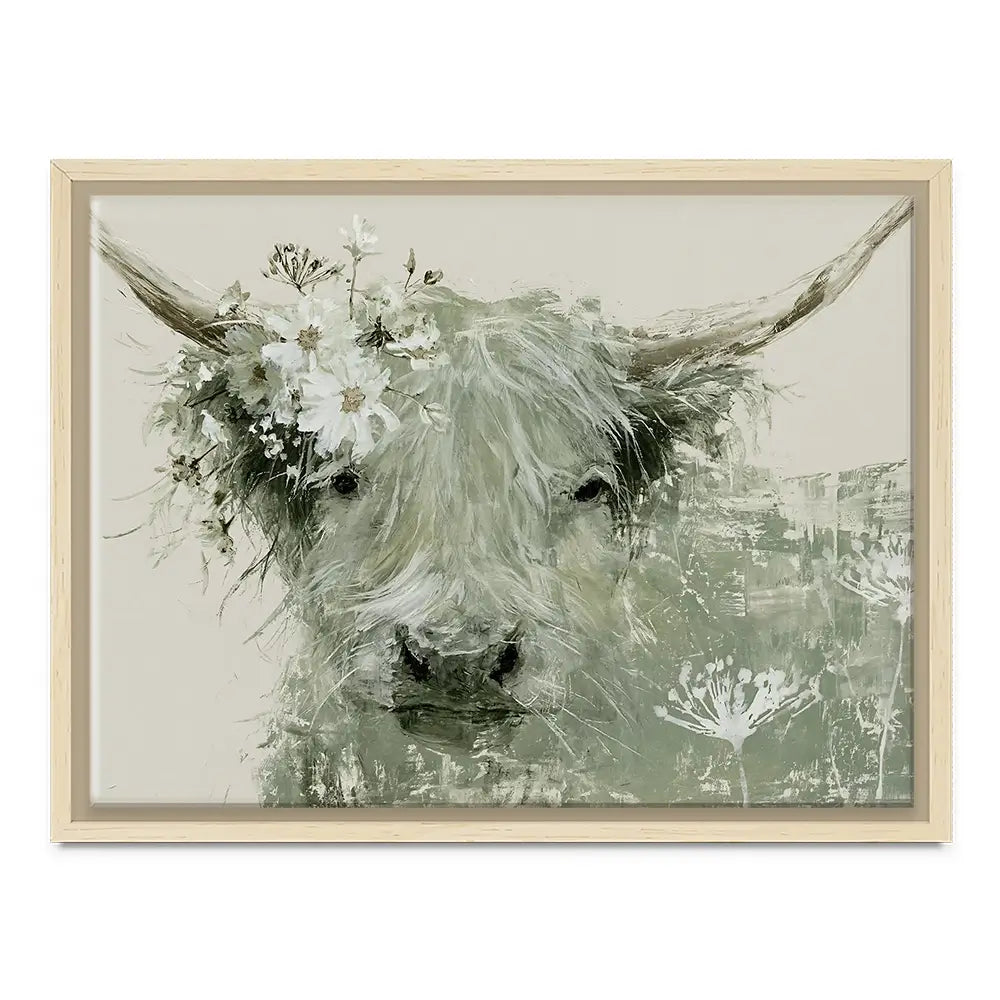 Highland Cow With Flower Crown Canvas Print Highland Cow With Flower Crown Canvas Print wall art product Chromatic Storm Studio