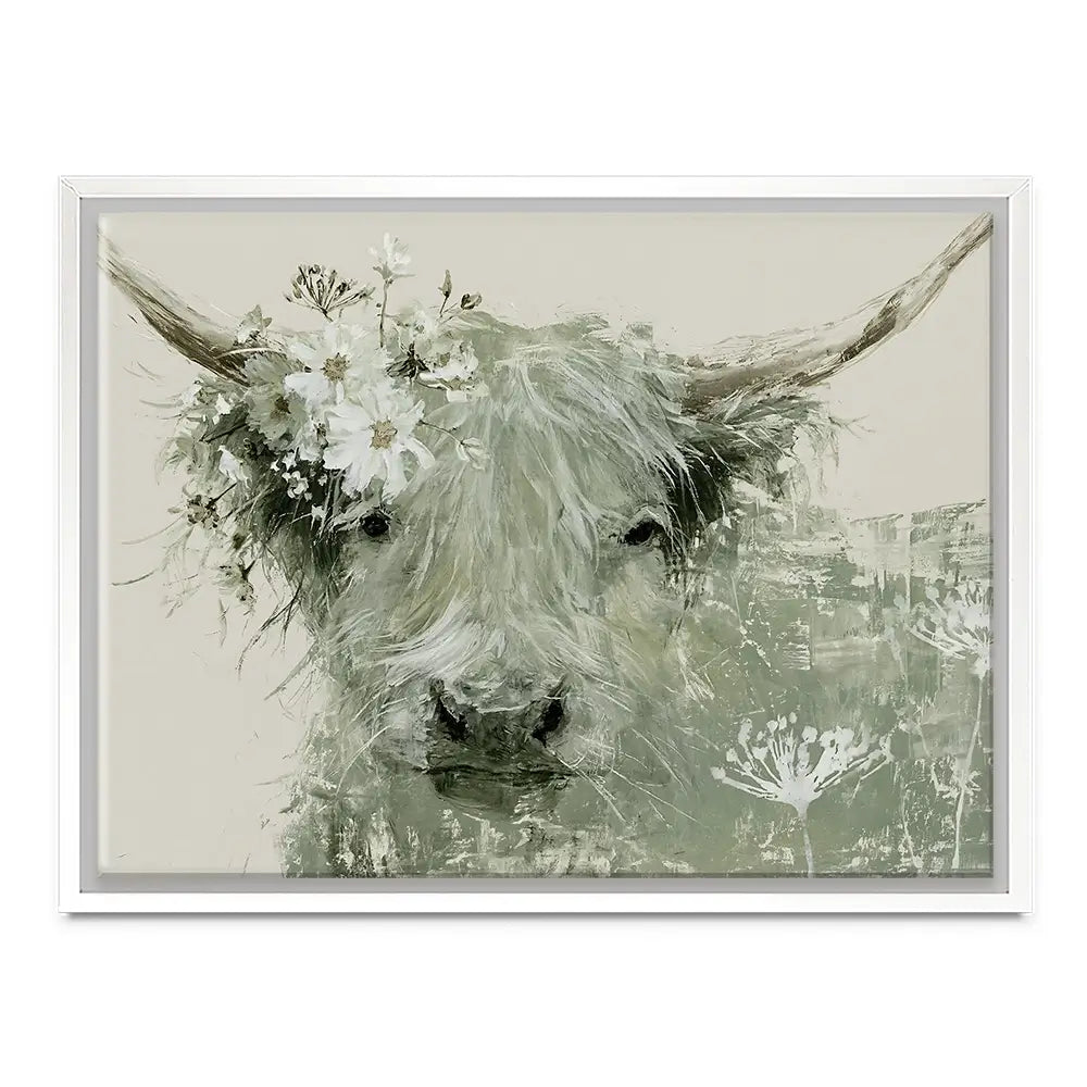 Highland Cow With Flower Crown Canvas Print Highland Cow With Flower Crown Canvas Print wall art product Chromatic Storm Studio