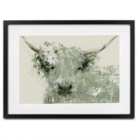 Highland Cow With Flower Crown Framed Art Print Highland Cow With Flower Crown Framed Art Print wall art product Chromatic Storm Studio