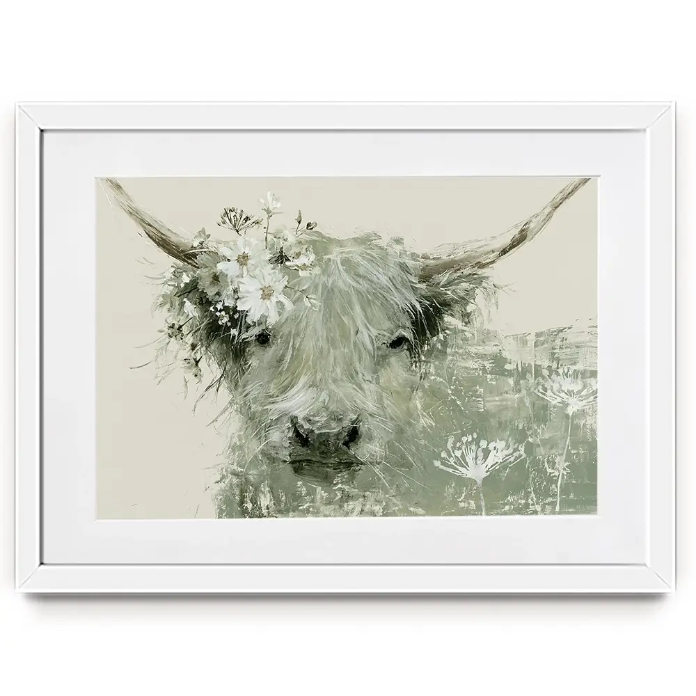 Highland Cow With Flower Crown Framed Art Print Highland Cow With Flower Crown Framed Art Print wall art product Chromatic Storm Studio