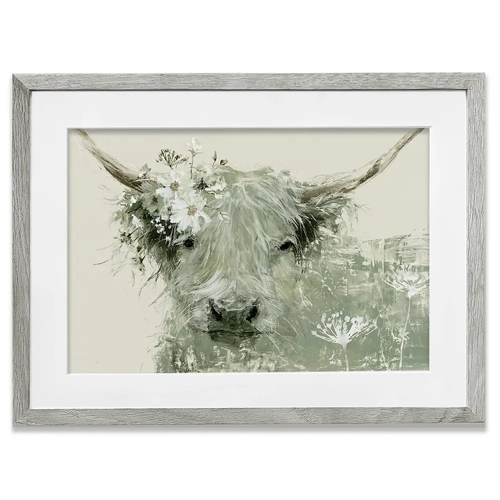 Highland Cow With Flower Crown Framed Art Print Highland Cow With Flower Crown Framed Art Print wall art product Chromatic Storm Studio