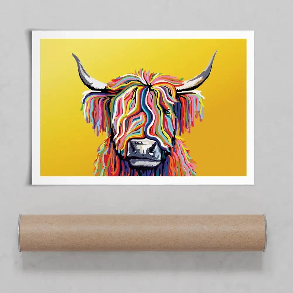 Highland Cow Yellow Art Print Highland Cow Yellow Art Print | Highland Cow Yellow Artwork wall art product Independent