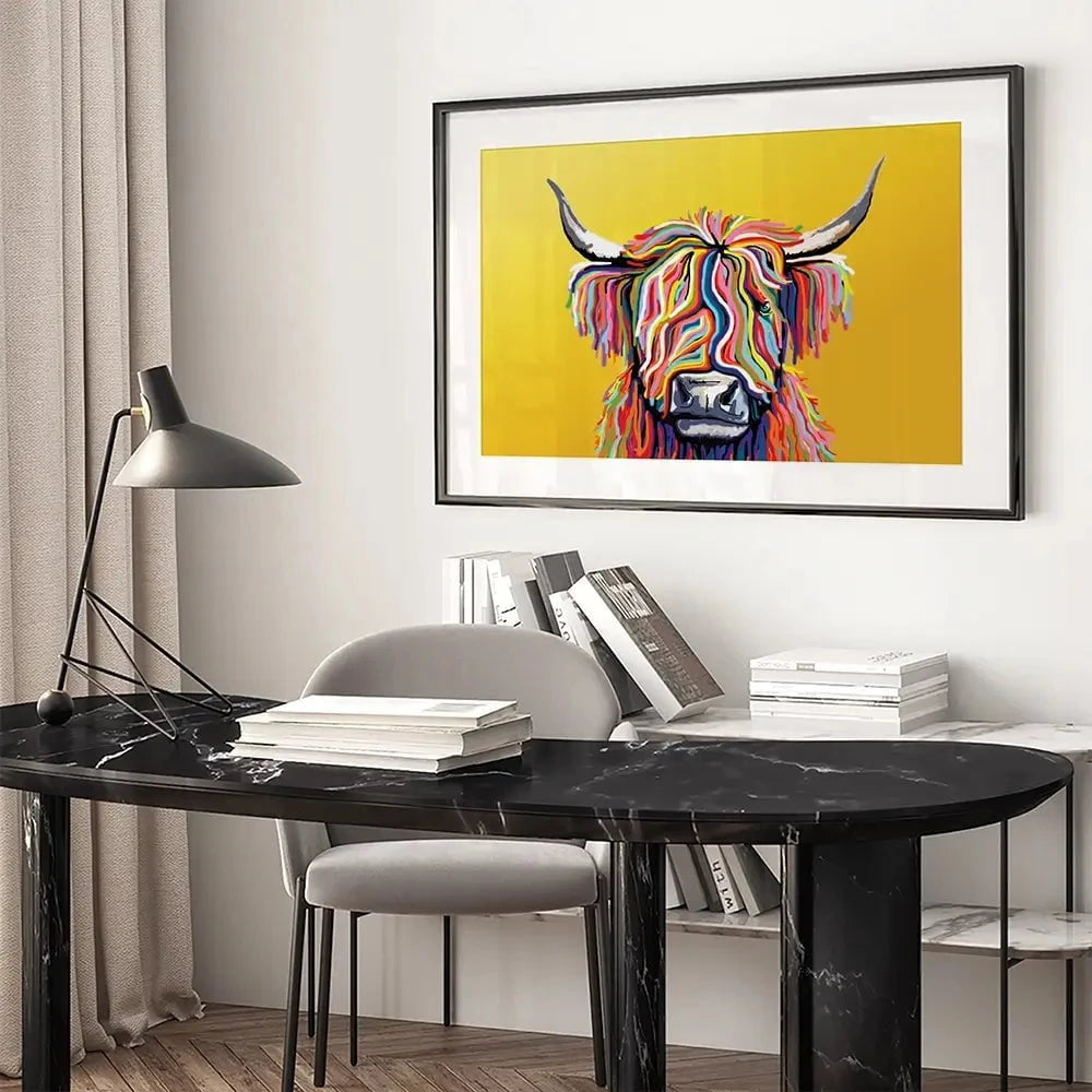 Highland Cow Yellow Framed Art Print Highland Cow Yellow Framed Art Print | Highland Cow Yellow Artwork wall art product Independent