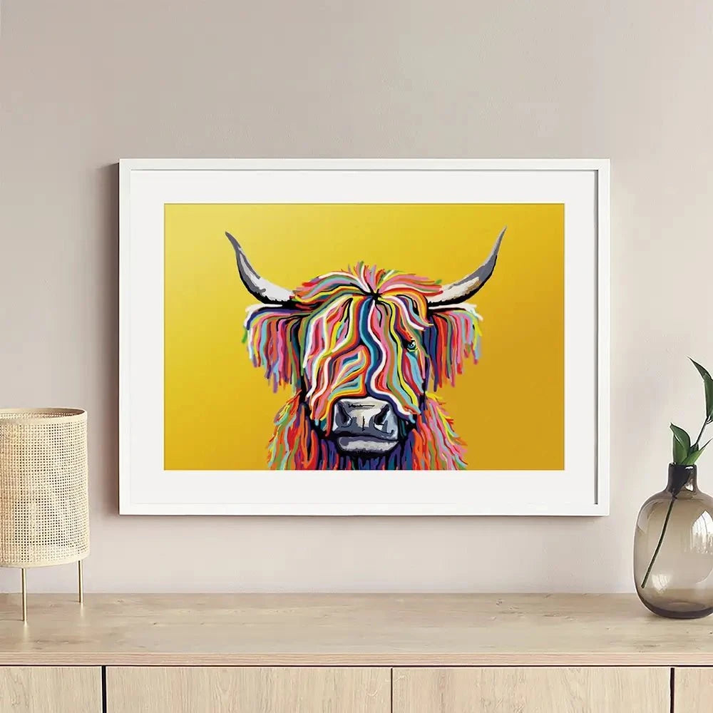 Highland Cow Yellow Framed Art Print Highland Cow Yellow Framed Art Print | Highland Cow Yellow Artwork wall art product Independent
