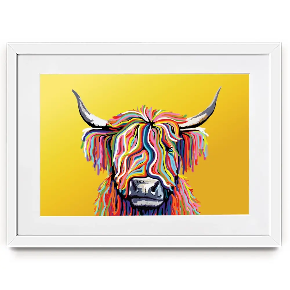 Highland Cow Yellow Framed Art Print Highland Cow Yellow Framed Art Print | Highland Cow Yellow Artwork wall art product Independent