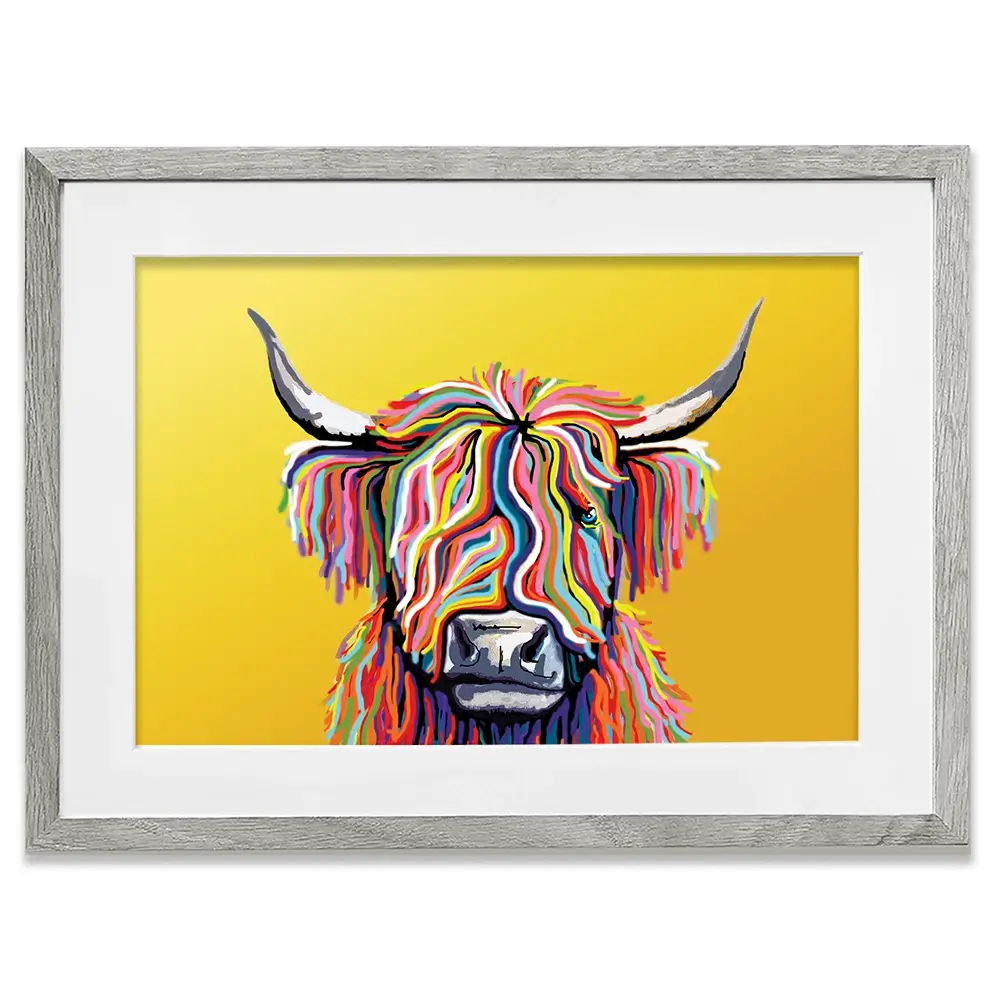 Highland Cow Yellow Framed Art Print Highland Cow Yellow Framed Art Print | Highland Cow Yellow Artwork wall art product Independent