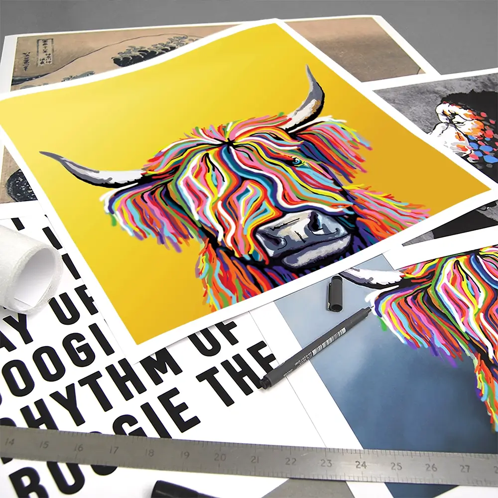 Highland Cow Yellow Square Art Print Highland Cow Yellow Square Art Print wall art product Independent