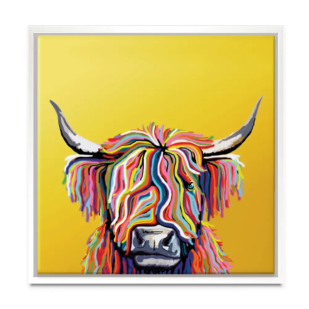 Highland Cow Yellow Square Canvas Print Highland Cow Yellow Square Canvas Print | Highland Cow Yellow Square Artwork wall art product Independent