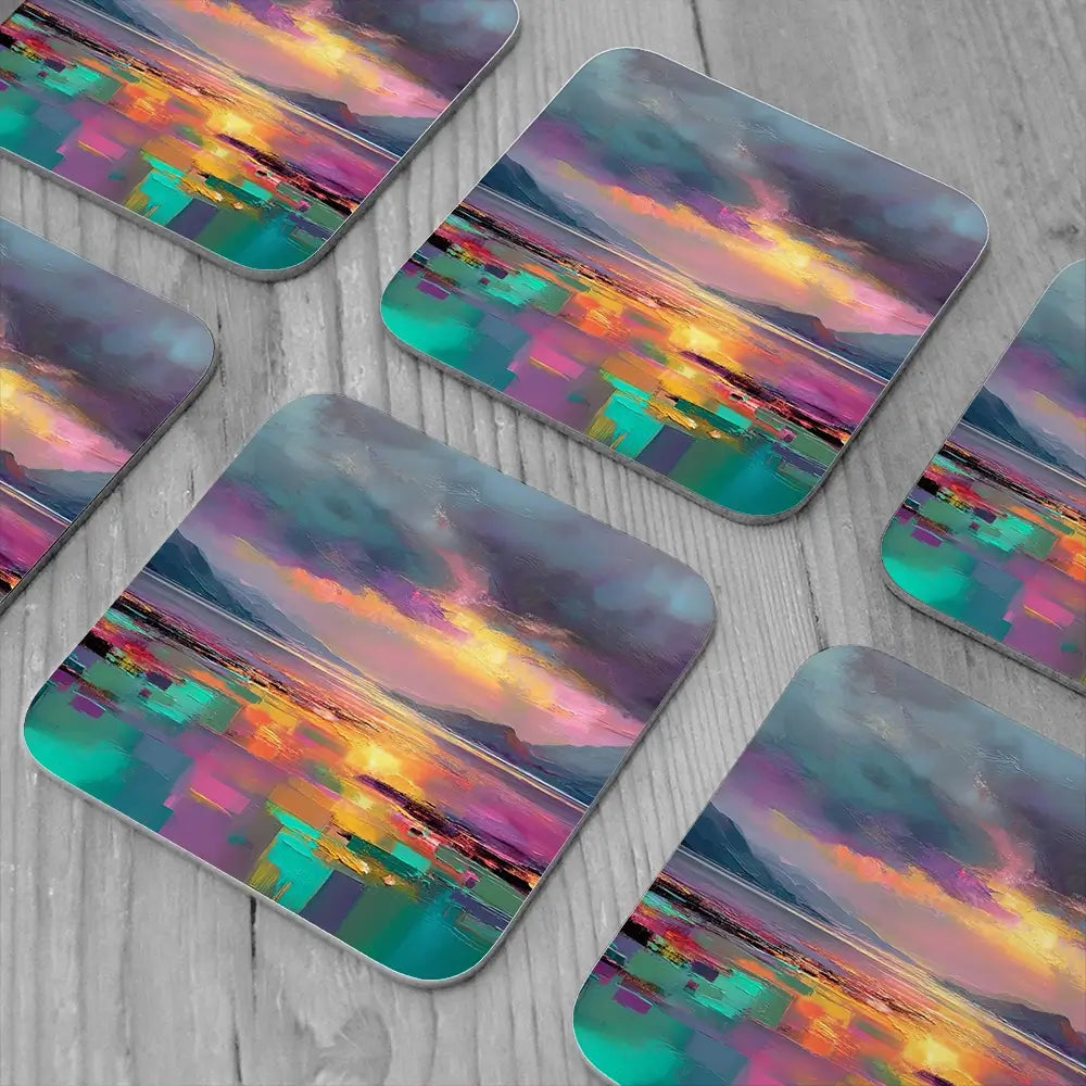 Highland Escape Coaster Set Highland Escape Coaster Set wall art product Art Print Shop