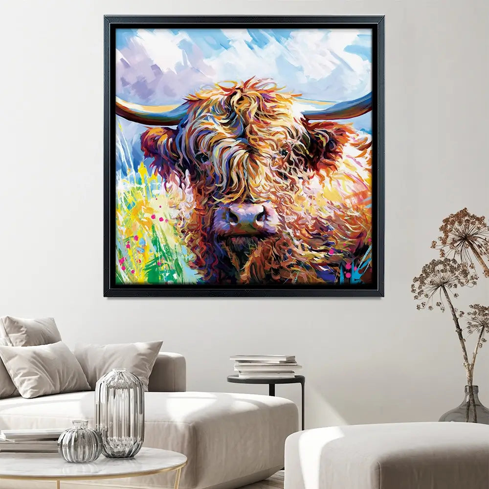 Highland Grazing Square Canvas Print Highland Grazing Square Canvas Print wall art product Leon Devenice