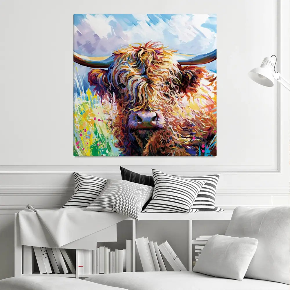 Highland Grazing Square Canvas Print Highland Grazing Square Canvas Print wall art product Leon Devenice