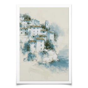 Hillside Village Above Sea Art Print Hillside Village Above Sea Art Print wall art product Chromatic Storm Studio