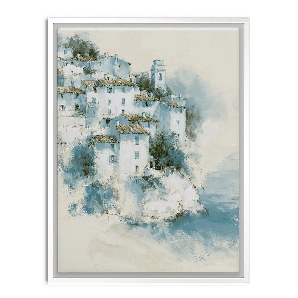 Hillside Village Above Sea Canvas Print Hillside Village Above Sea Canvas Print wall art product Chromatic Storm Studio