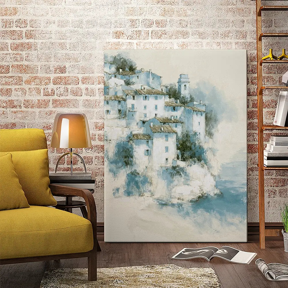 Hillside Village Above Sea Canvas Print Hillside Village Above Sea Canvas Print wall art product Chromatic Storm Studio
