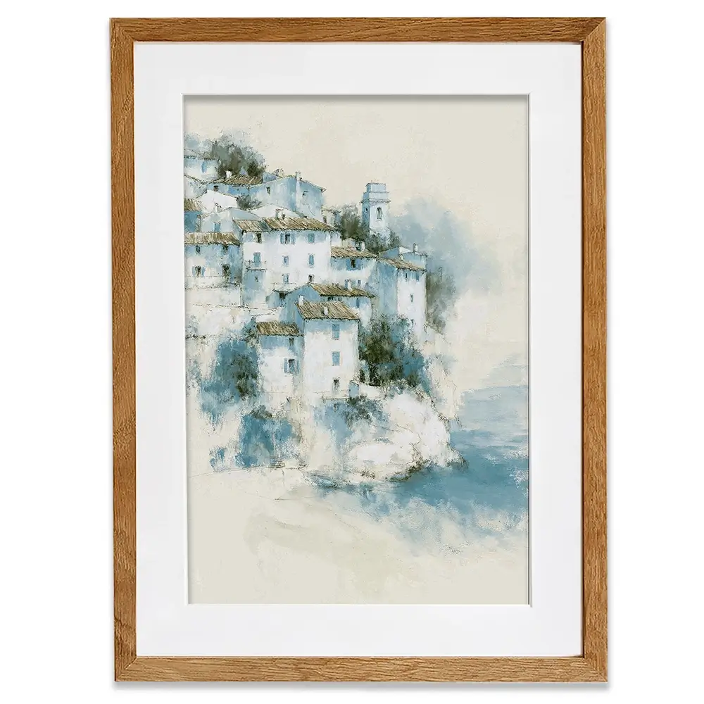 Hillside Village Above Sea Framed Art Print Hillside Village Above Sea Framed Art Print wall art product Chromatic Storm Studio