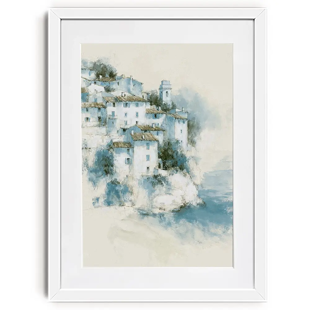 Hillside Village Above Sea Framed Art Print Hillside Village Above Sea Framed Art Print wall art product Chromatic Storm Studio