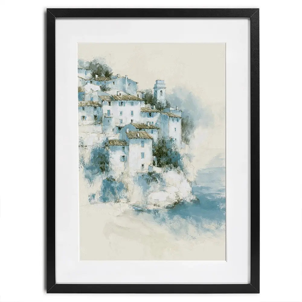 Hillside Village Above Sea Framed Art Print Hillside Village Above Sea Framed Art Print wall art product Chromatic Storm Studio