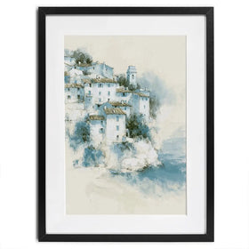 Hillside Village Above Sea Framed Art Print Hillside Village Above Sea Framed Art Print wall art product Chromatic Storm Studio