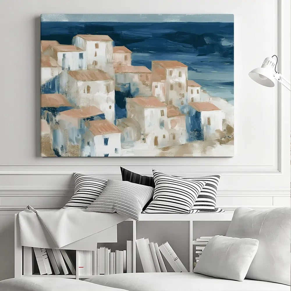 Hillside Village Above The Sea Canvas Print Hillside Village Above The Sea Canvas Print wall art product Chromatic Storm Studio