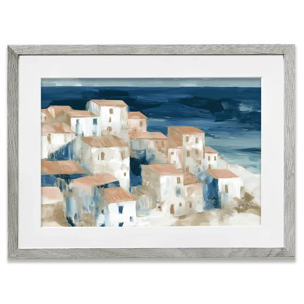 Hillside Village Above The Sea Framed Art Print Hillside Village Above The Sea Framed Art Print wall art product Chromatic Storm Studio