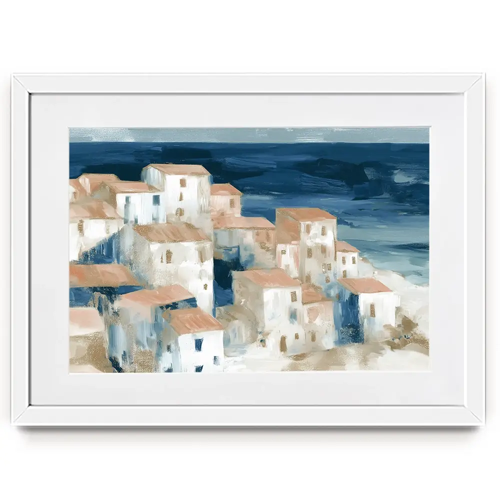 Hillside Village Above The Sea Framed Art Print Hillside Village Above The Sea Framed Art Print wall art product Chromatic Storm Studio