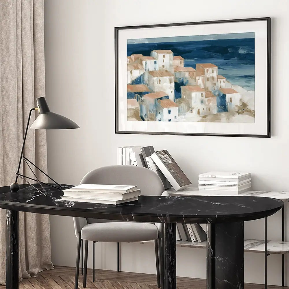 Hillside Village Above The Sea Framed Art Print Hillside Village Above The Sea Framed Art Print wall art product Chromatic Storm Studio