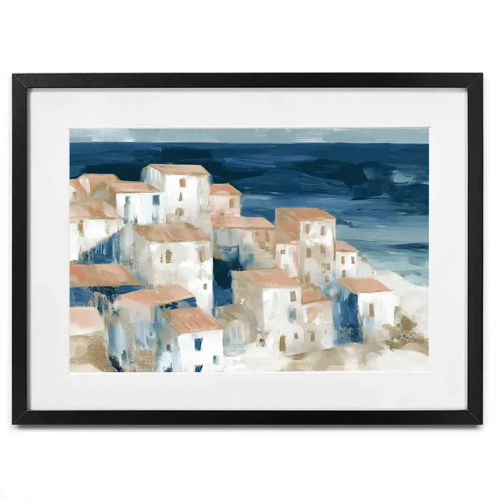 Hillside Village Above The Sea Framed Art Print Hillside Village Above The Sea Framed Art Print wall art product Chromatic Storm Studio